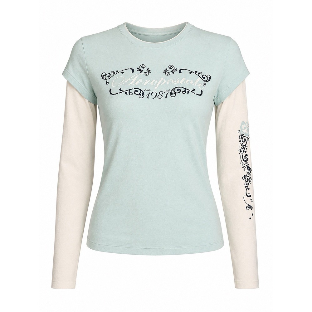 Vintage Y2K Aeropostale Double Layer Long Sleeve T-Shirt Graphic Logo Sz L Bratz